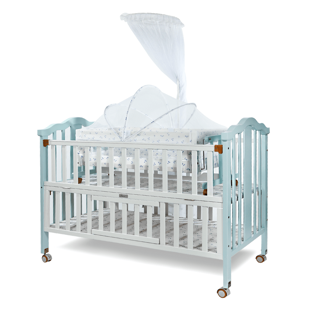 WOODEN COT W/BASSINET - WHITE