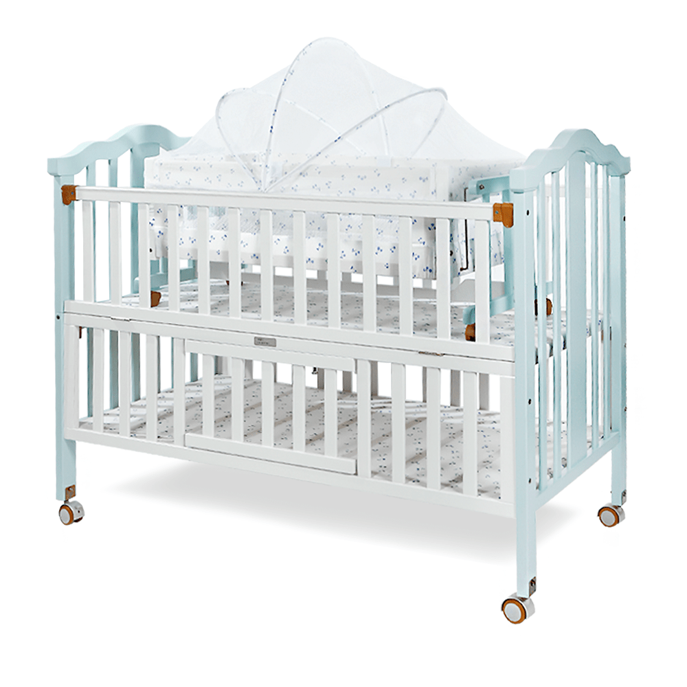 WOODEN COT W/BASSINET - WHITE
