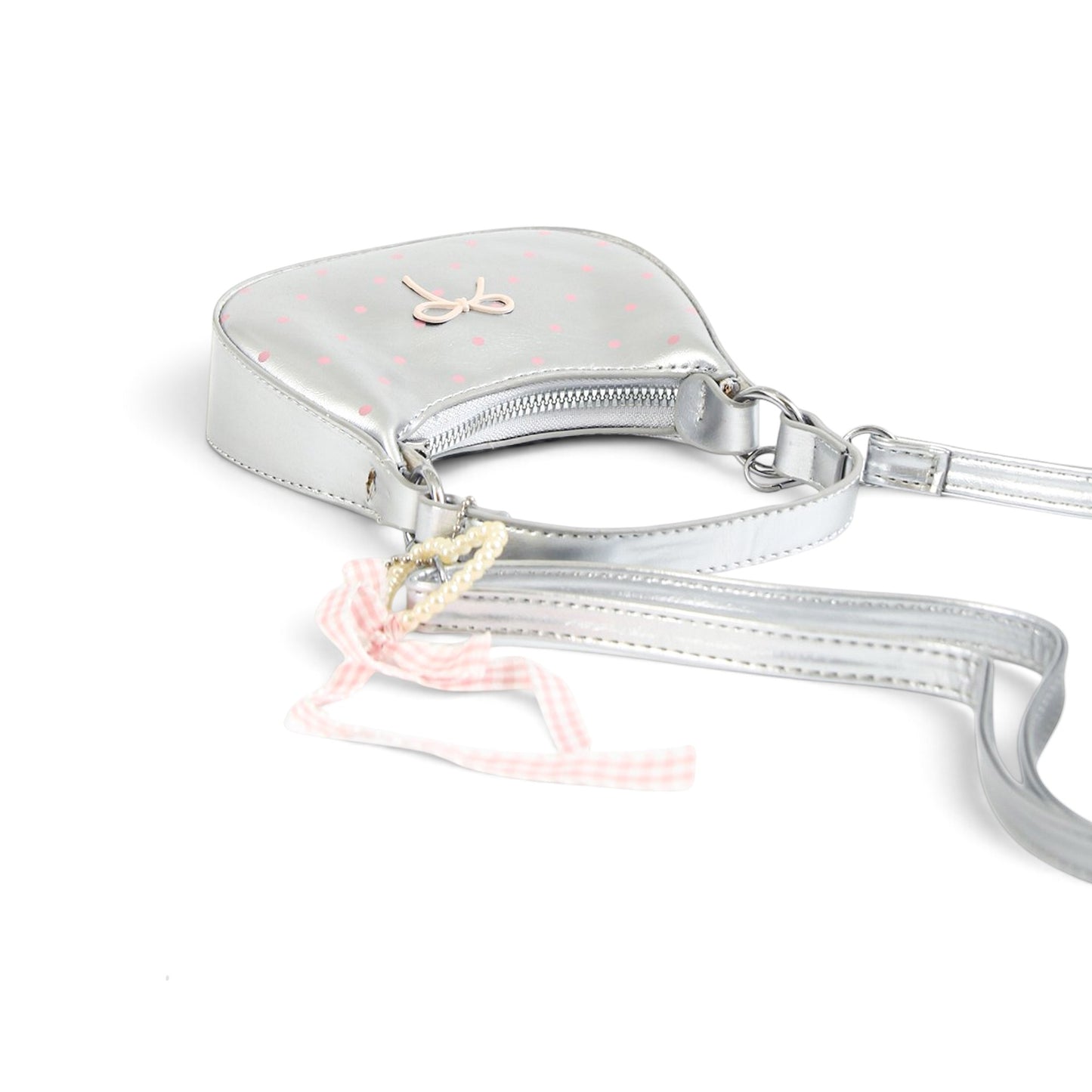 Whimsical Silver And Pink Polka Dot Mini Bag