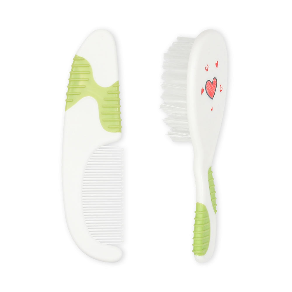 COMB & BRUSH SET GREEN HEARTS
