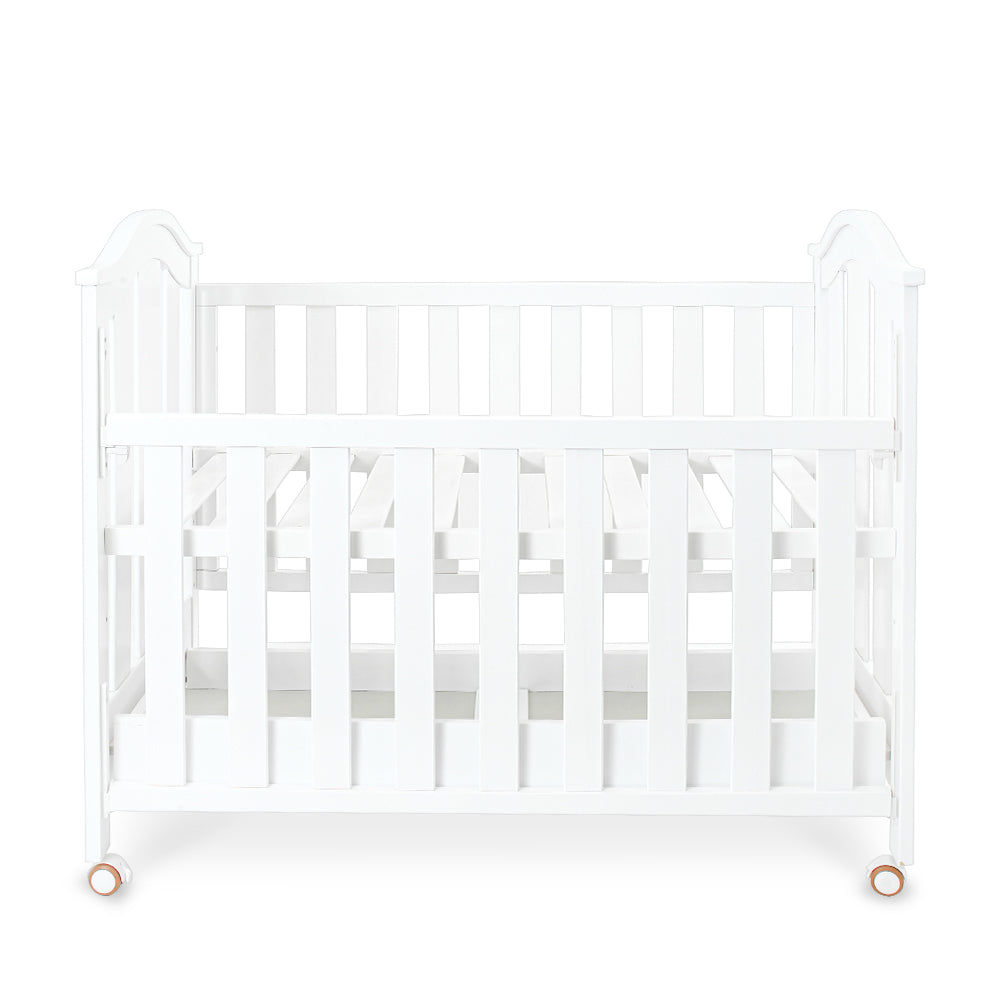 BABY WOODEN COT - WHITE MOVABLE WITH STORAGE DRAWER