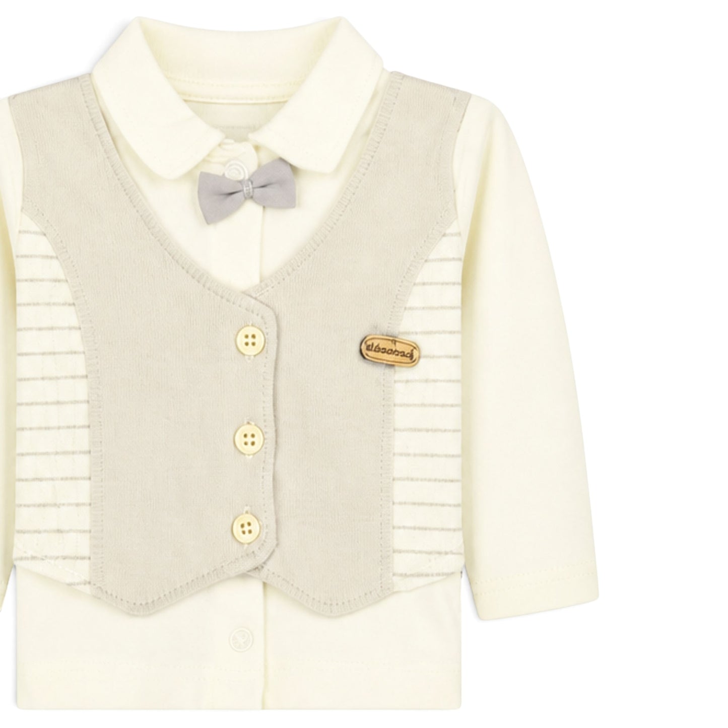CREAM AND GREY VEST-STYLE BABY BOY GIFT SET