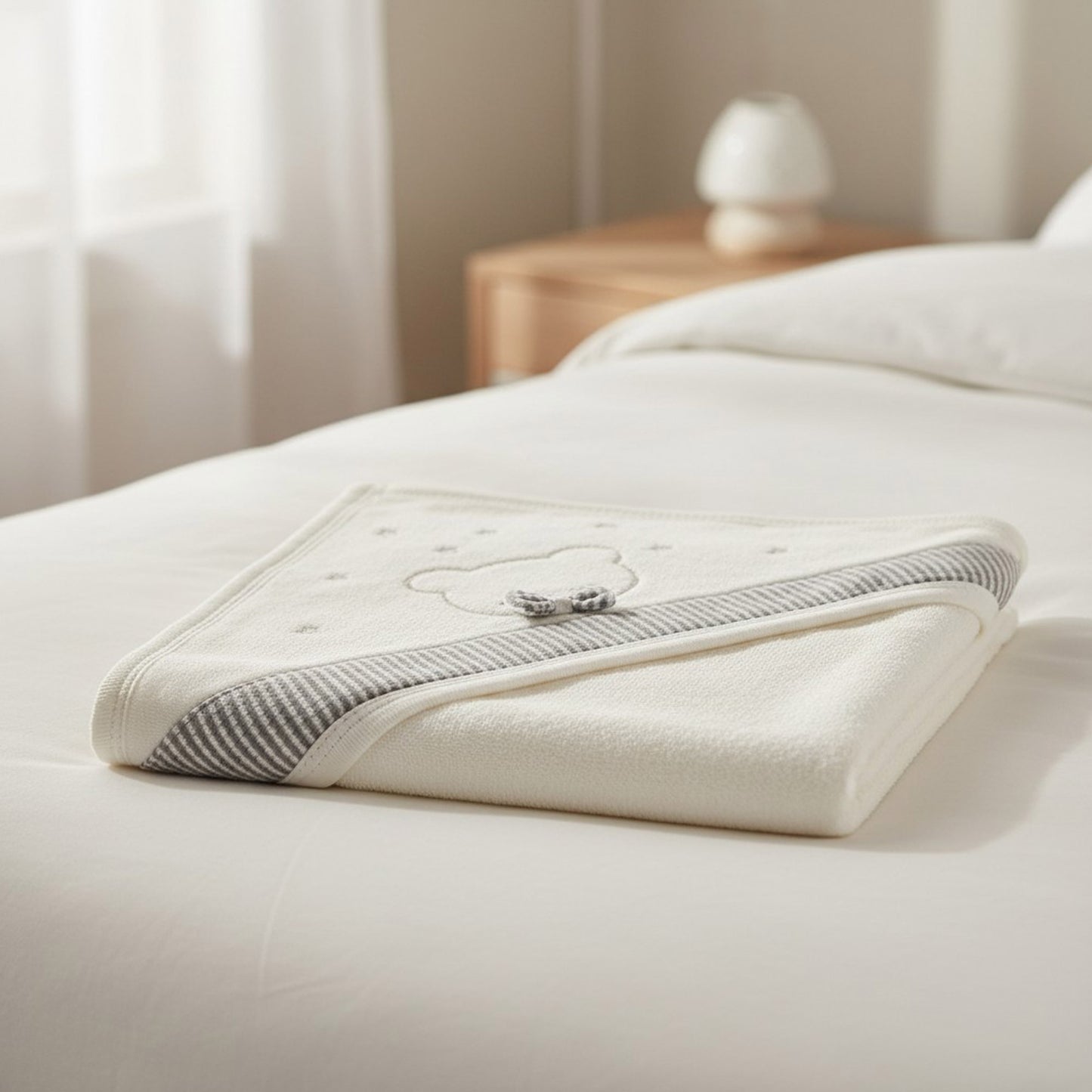 SLEEPING TEDDY HOODED BATH TOWEL