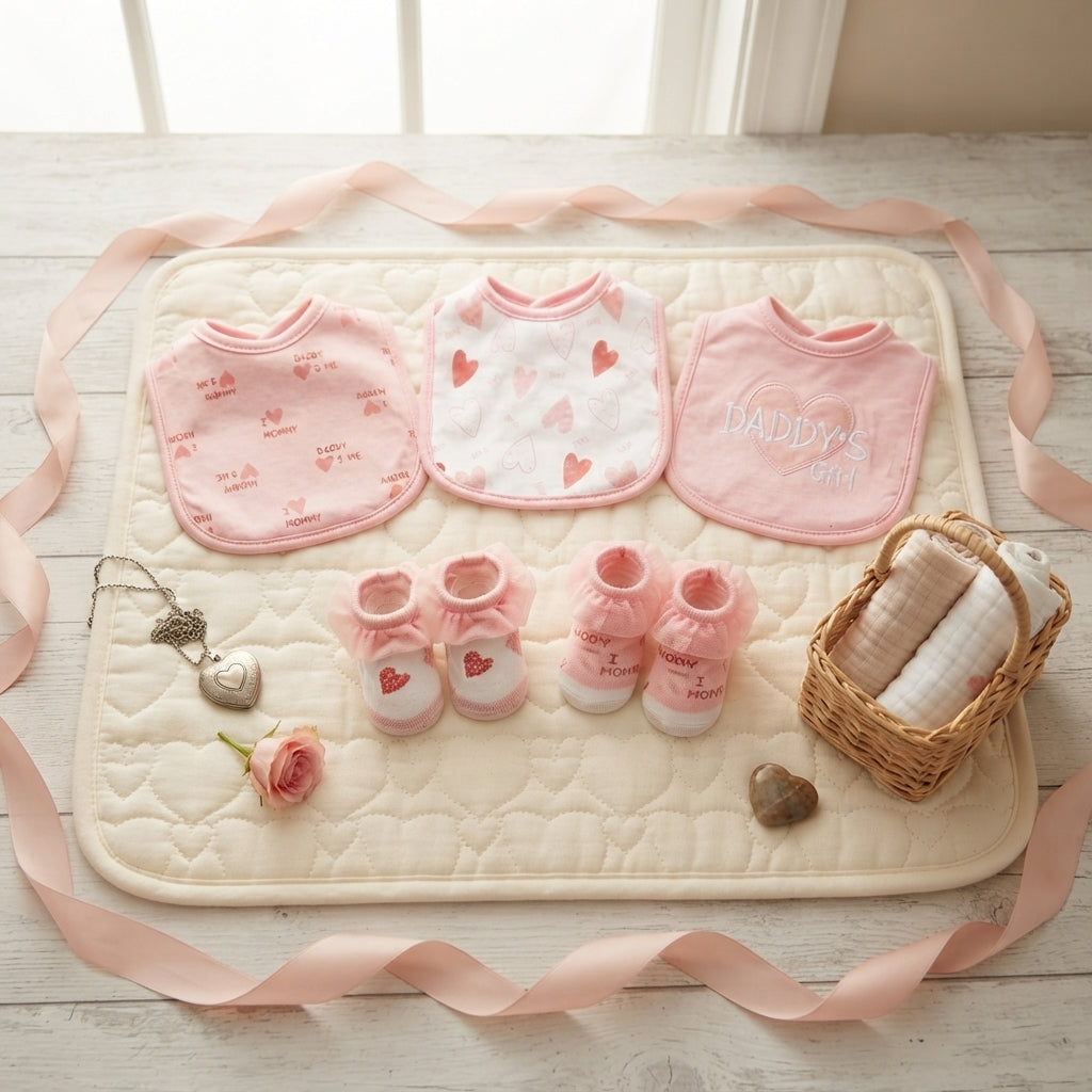 "I LOVE DADDY" & "I LOVE MOMMY" BIBS PK-3 & 2 BOOTIES