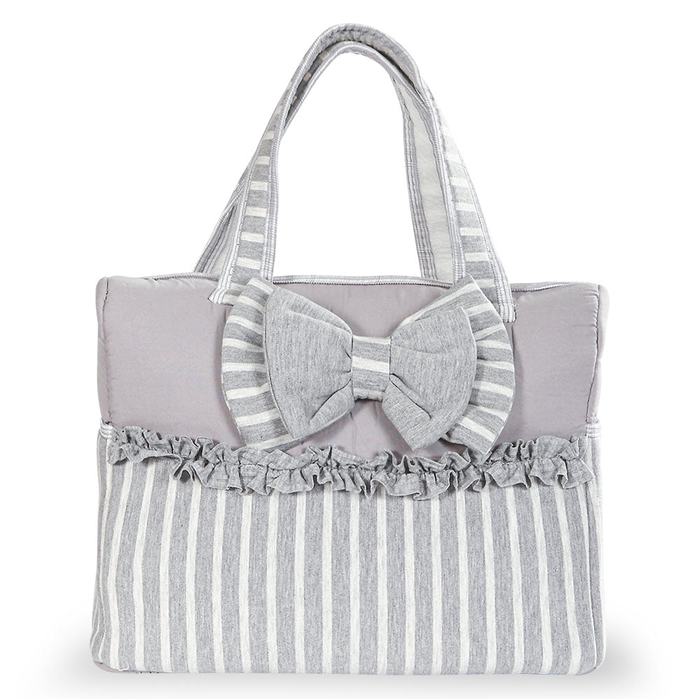 DIAPER BAG GREY STRIPED BOW