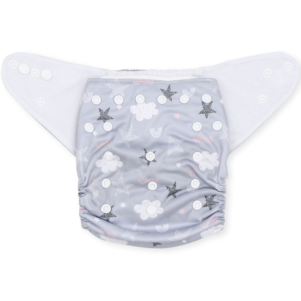 WASHABLE DIAPERS GREY CLOUD & STARS