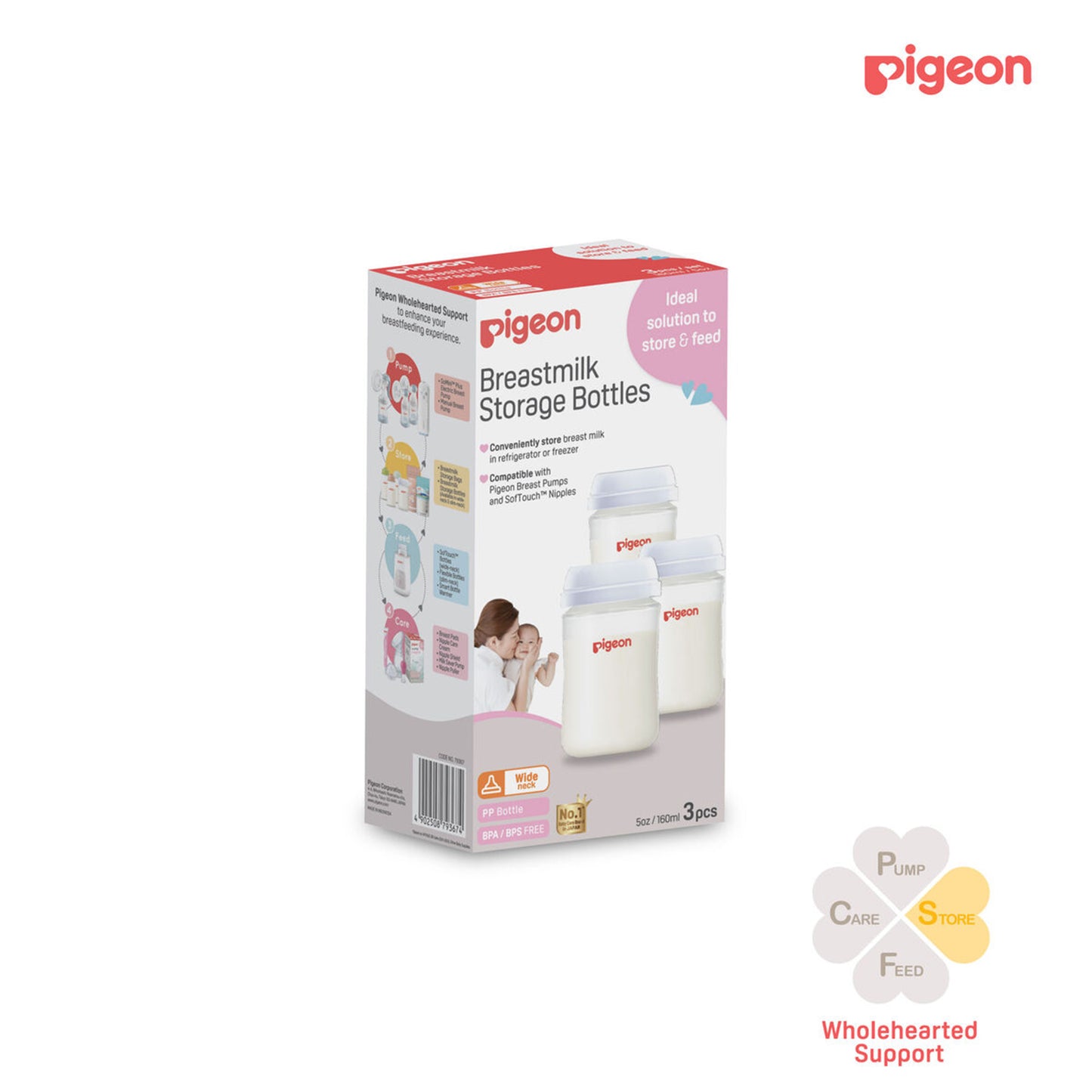PIGEON BREASTMILK STORAGE BOTTLES 160ML PK-3