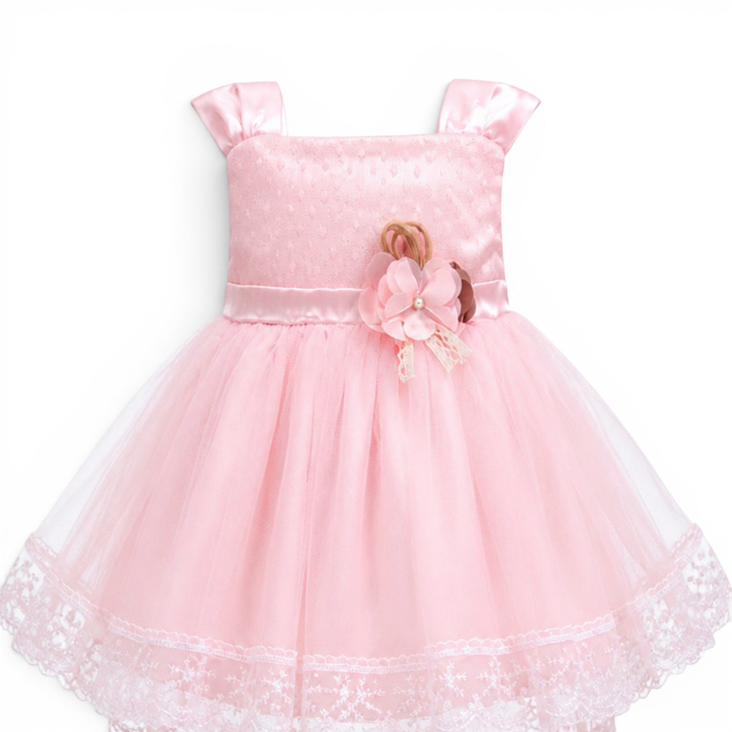 PINK TRIPLE FLOWER BABY GIRL FANCY FROCK GIFT SET