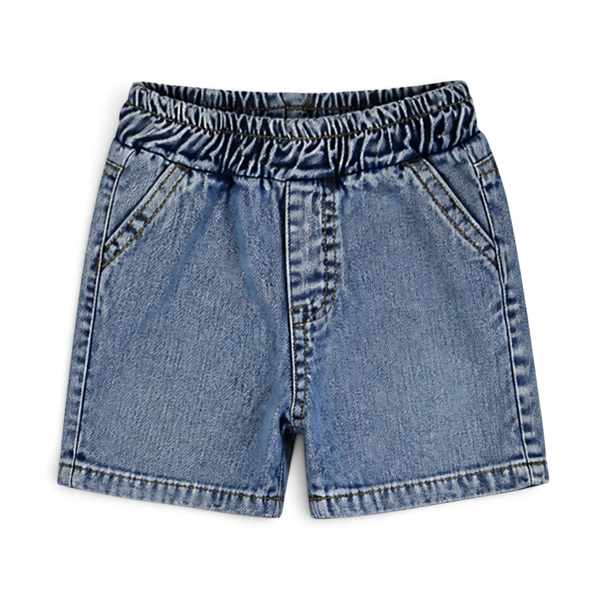 GREY MUSLIN SHIRT AND BLUE DENIM SHORTS BABY BOY OUTFIT