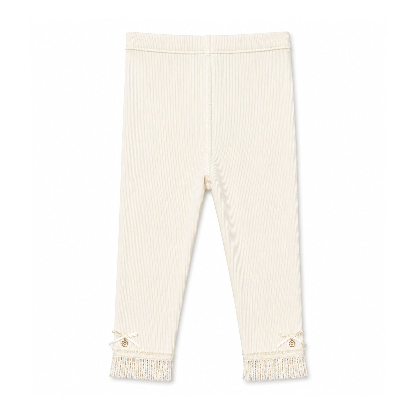 OFF-WHITE LACE-TRIM RIBBED TROUSERS