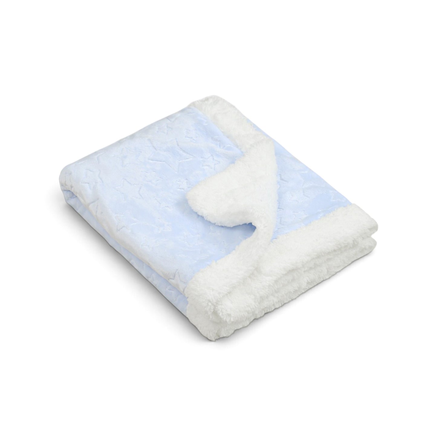 BLUE EMBOSSED HEART WITH WHITE SHERPA BORDER BLANKET