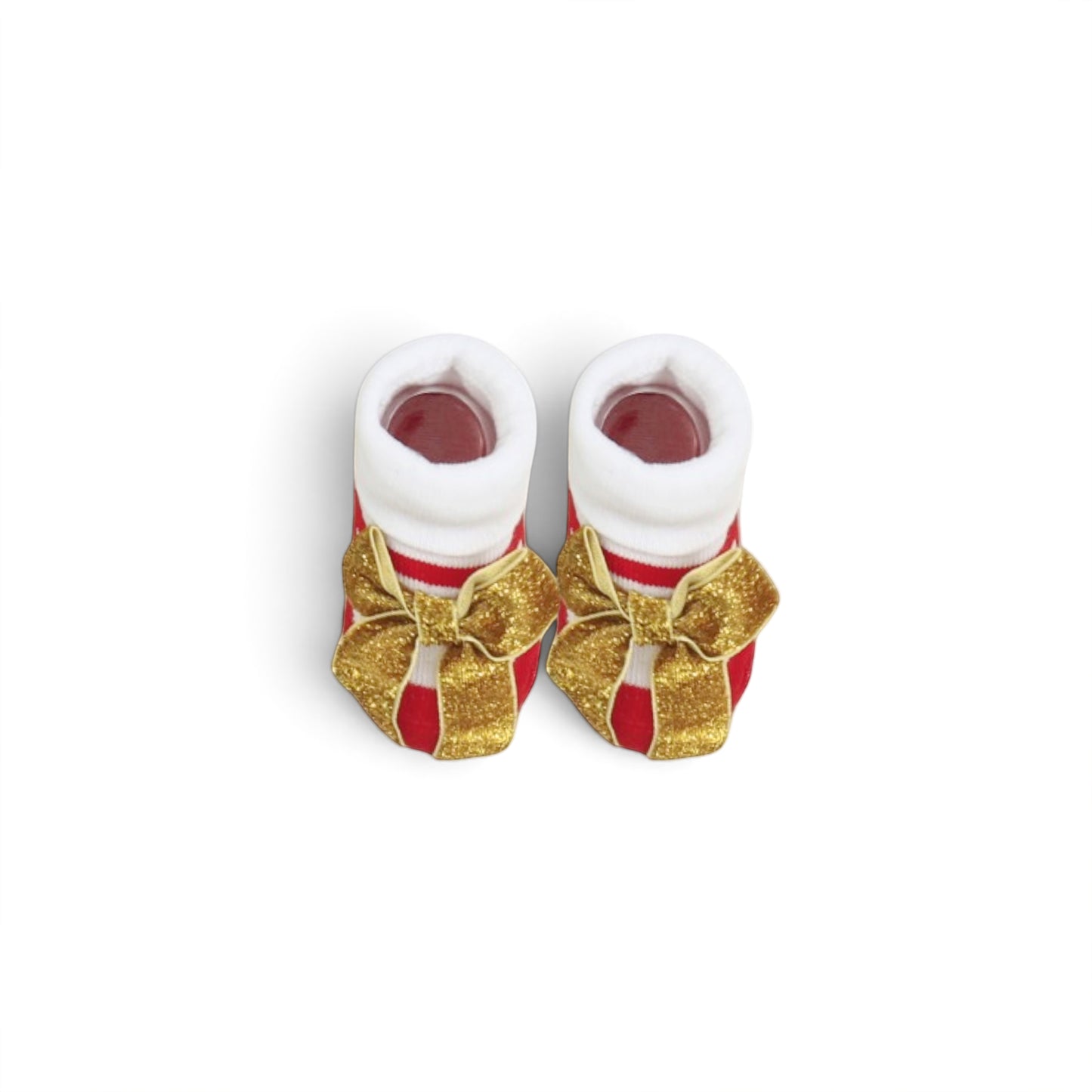 FESTIVE RED & GOLD INFANT BOOTIES & HEAD BAND