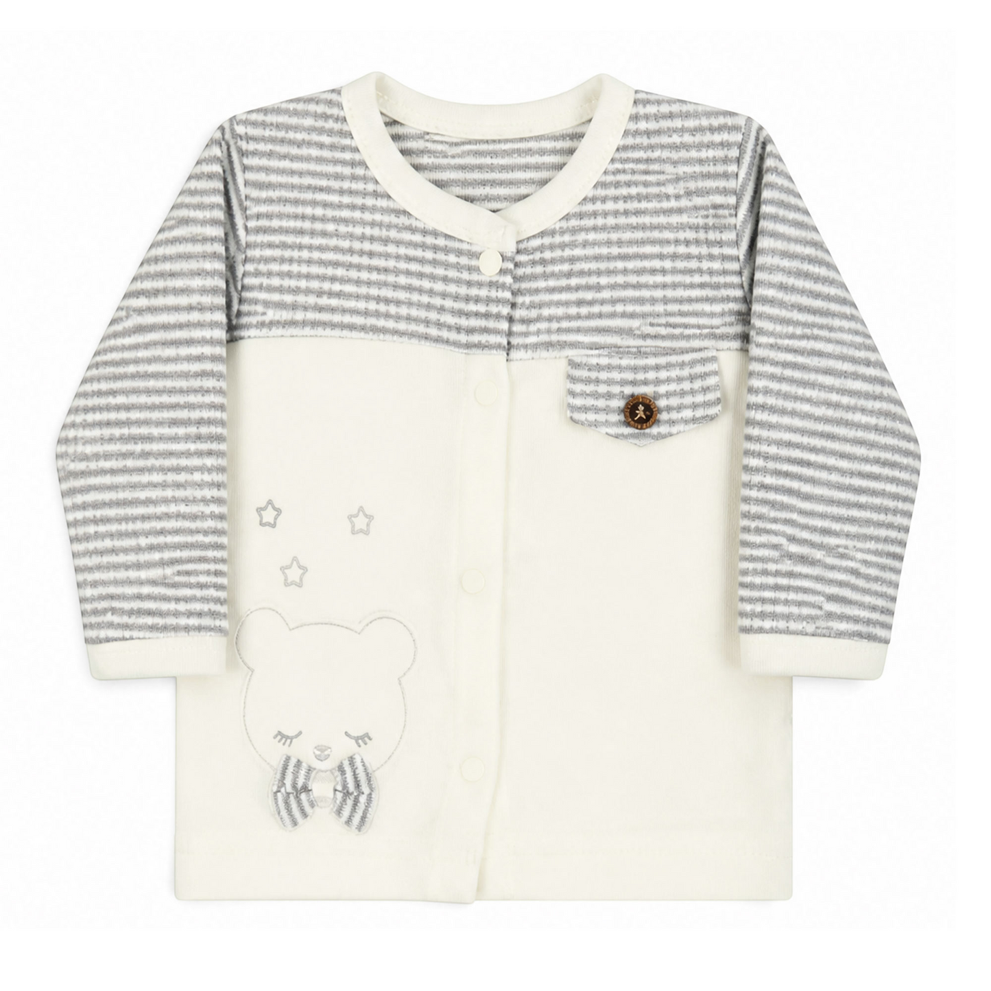GREY STRIPE AND CREAM TEDDY BEAR BABY BOY GIFT SET