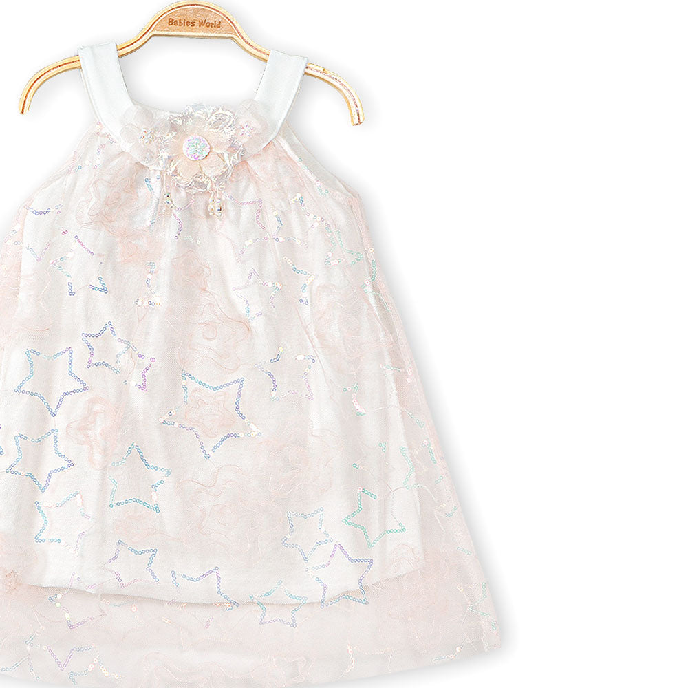 FANCY FROCK PEACH SEQUINED STARS