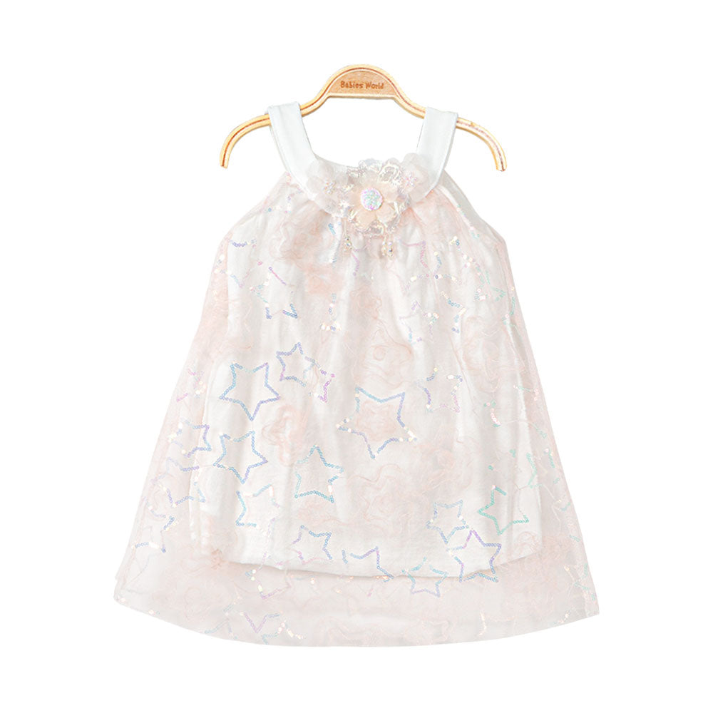 FANCY FROCK PEACH SEQUINED STARS