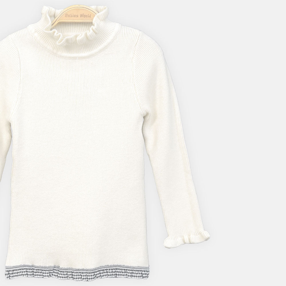 GIRL HI-NECK SWEATER WHITE RUFFLE HI-NECK