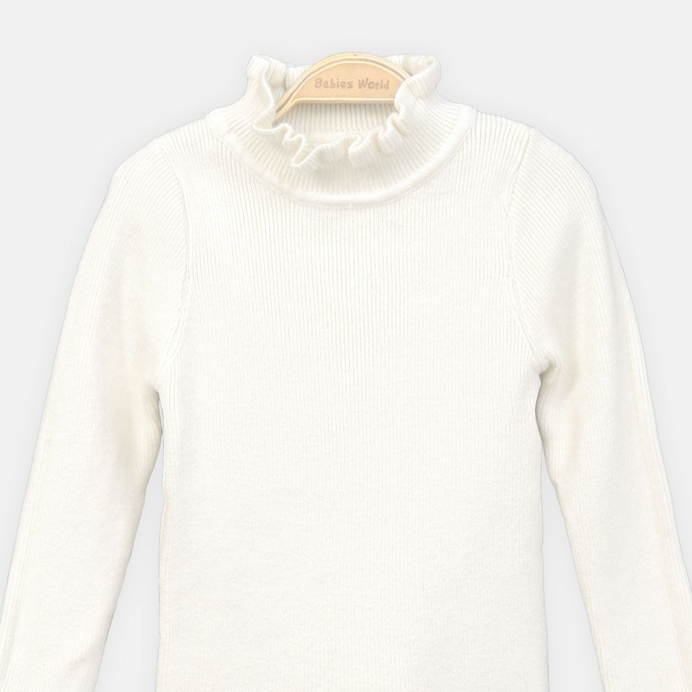 GIRL HI-NECK SWEATER WHITE RUFFLE HI-NECK