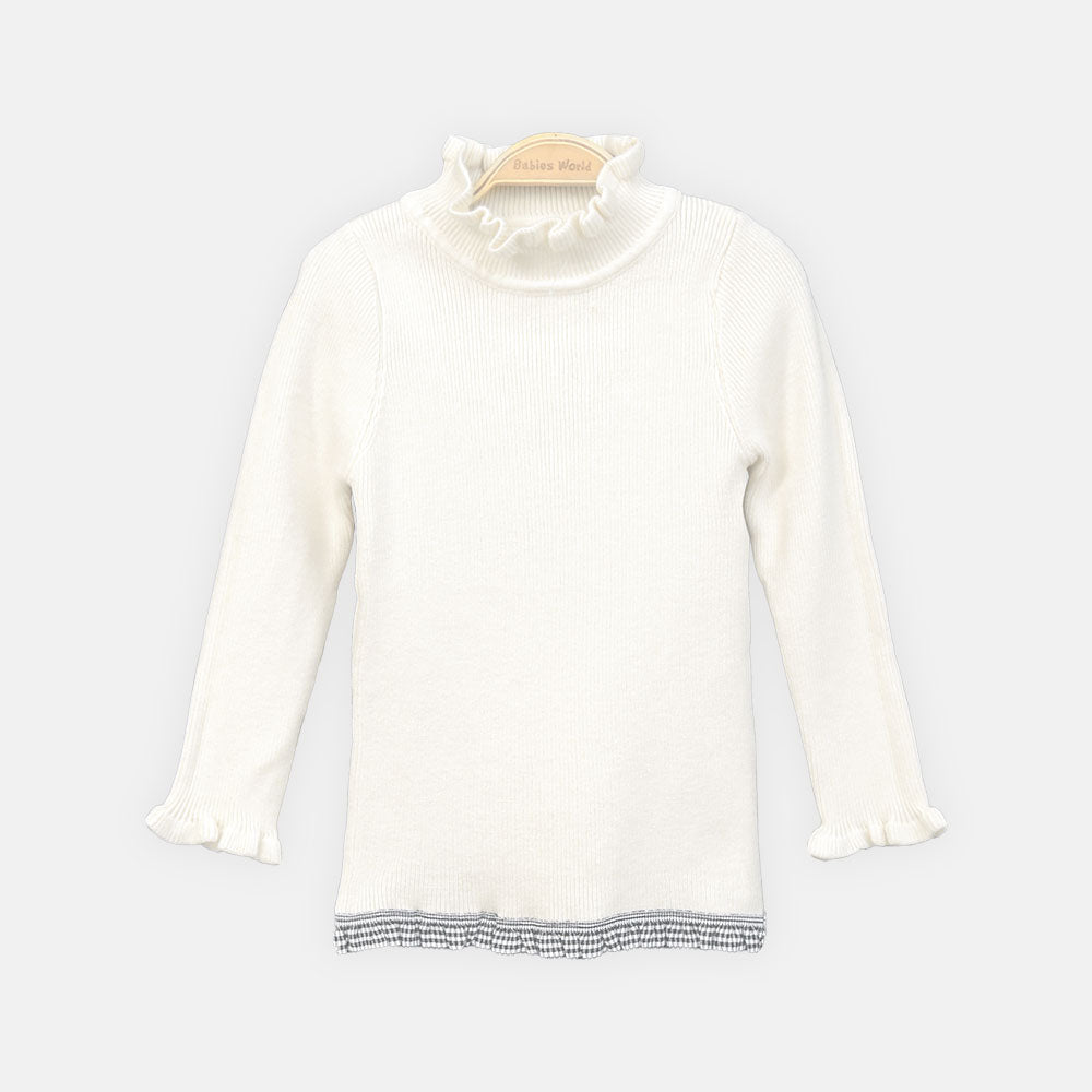 GIRL HI-NECK SWEATER WHITE RUFFLE HI-NECK