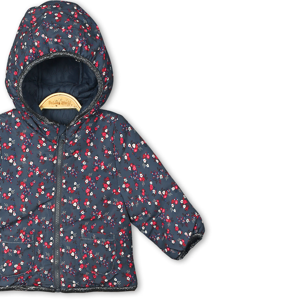 GIRL JACKET BLACK FLORAL PUFFER