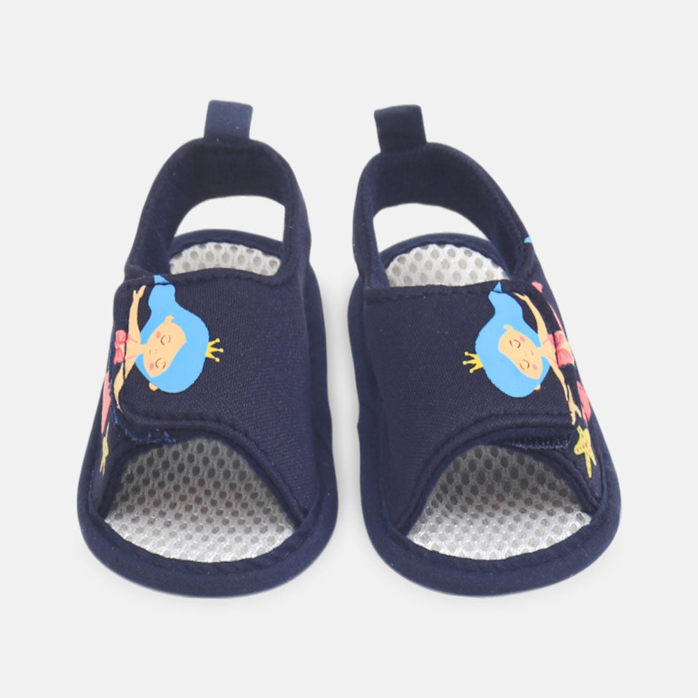 GIRL PRE WALKER SANDAL NAVY MESH WITH MERMAID PRINT