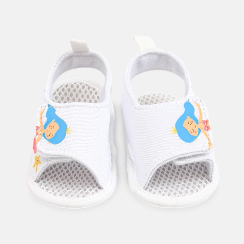 GIRL PRE WALKER SANDAL WHITE MESH MERMAID PRINT
