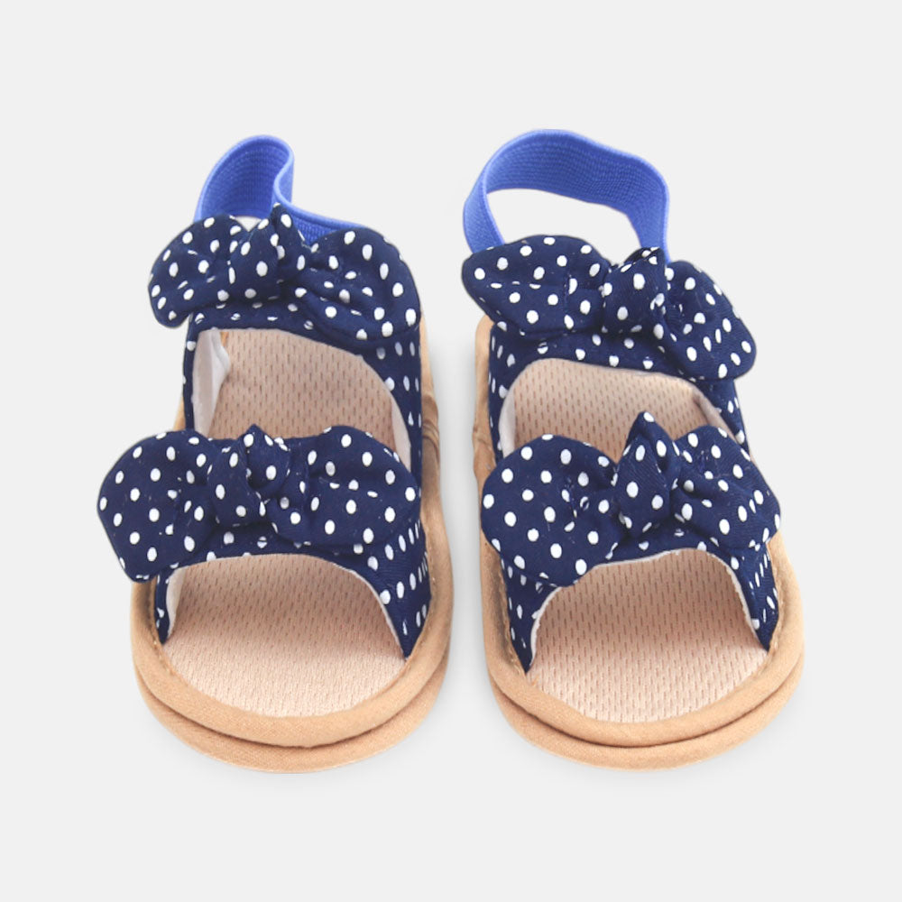 GIRL PRE WALKER SANDAL NAVY POLKA DOT BOWS