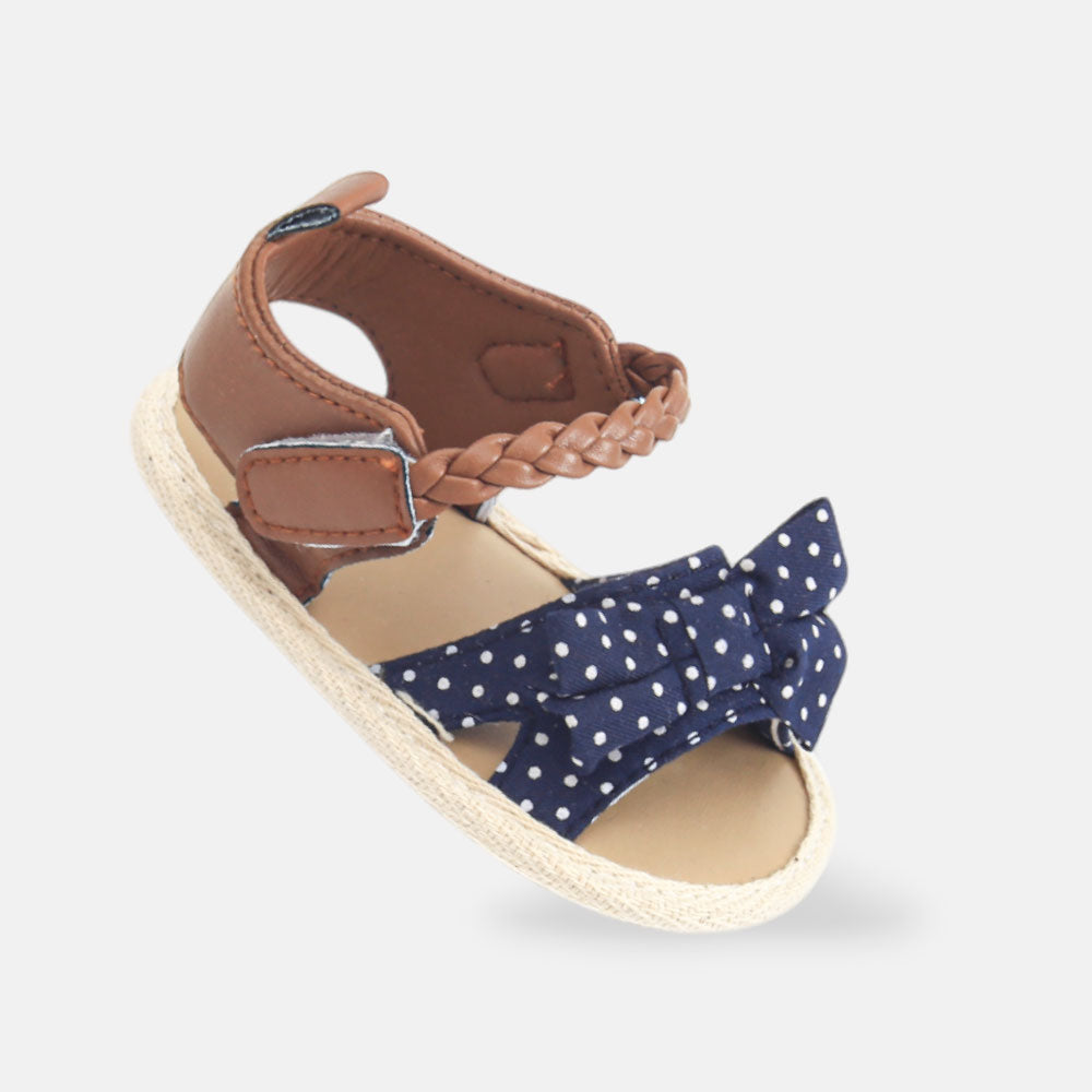 GIRL PRE WALKER SANDAL NAVY POLKA DOT BOWS