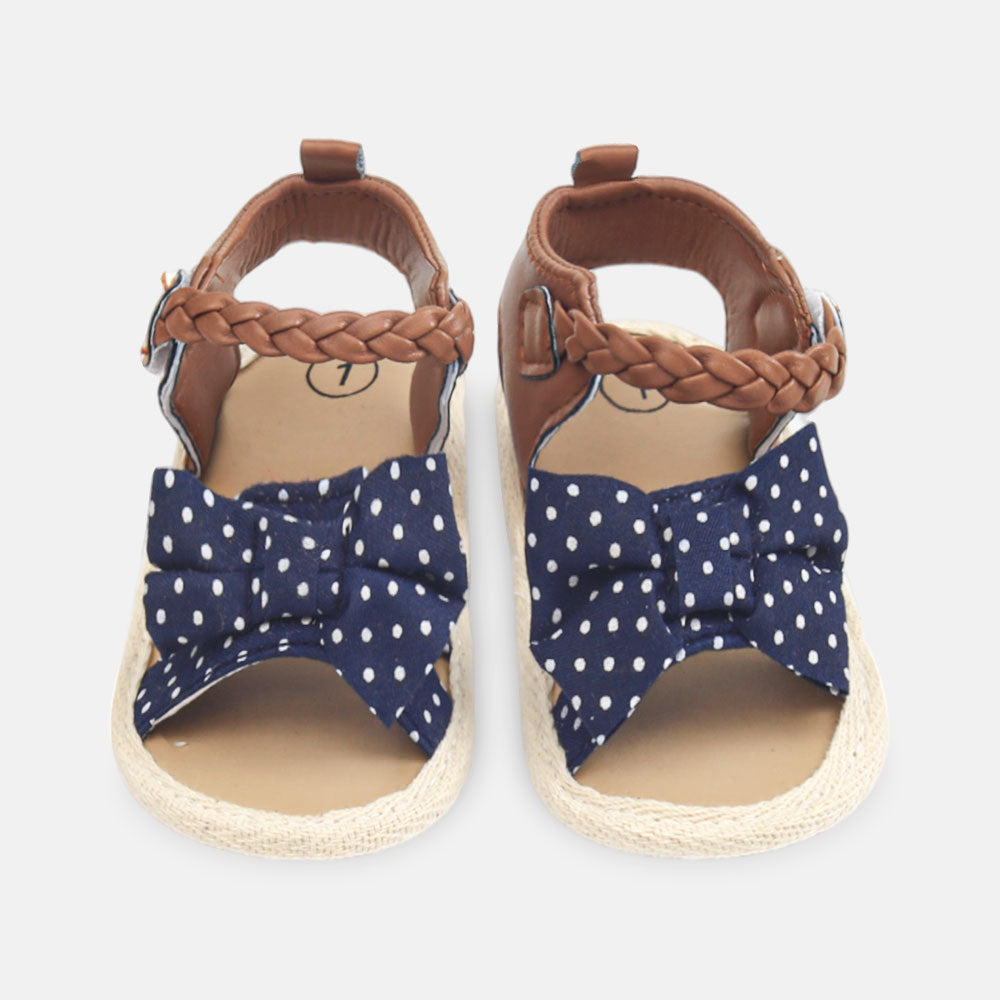 GIRL PRE WALKER SANDAL NAVY POLKA DOT BOWS