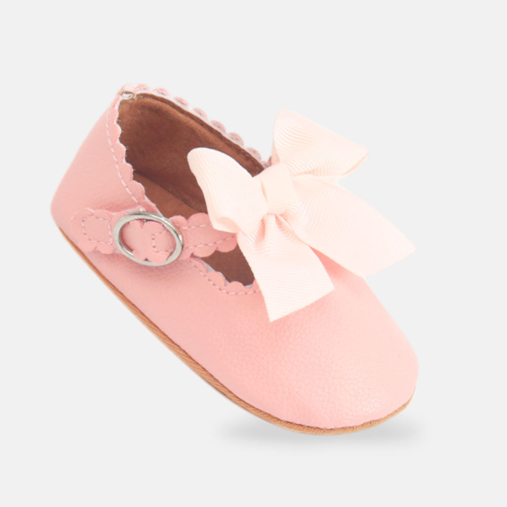 GIRL PRE WALKER SHOES LIGHT PINK TEXTURED WITH BOWS