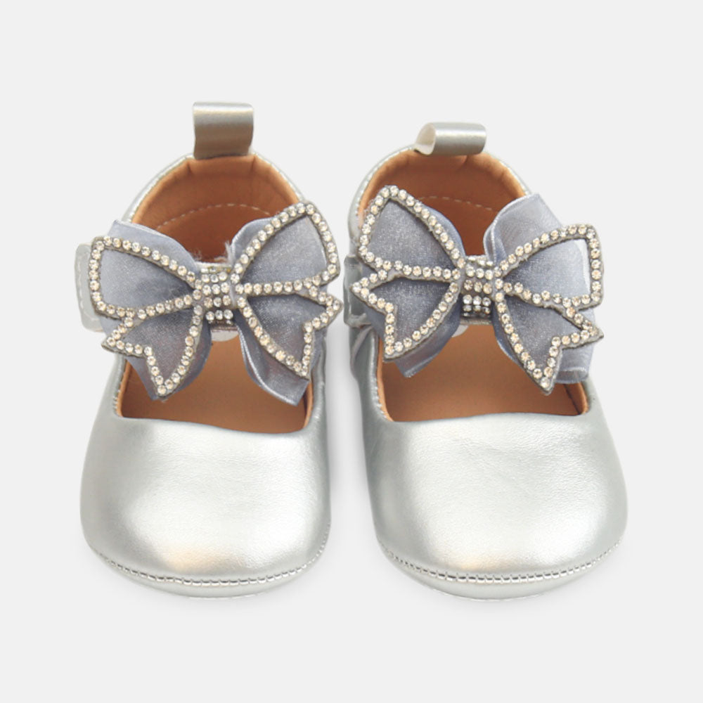 GIRL PRE WALKER SHOES SILVER GLIMMER BOW