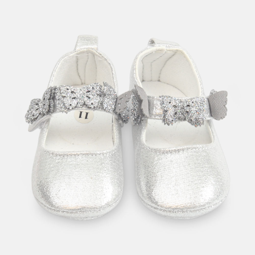 GIRL PRE WALKER SHOES SILVER GLITTER