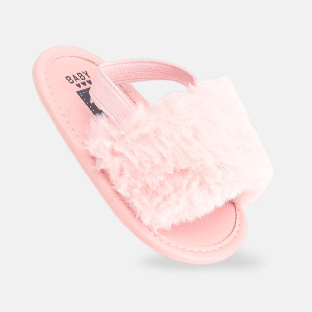 GIRL PRE WALKER SANDAL PINK FURRY SLIP-ON
