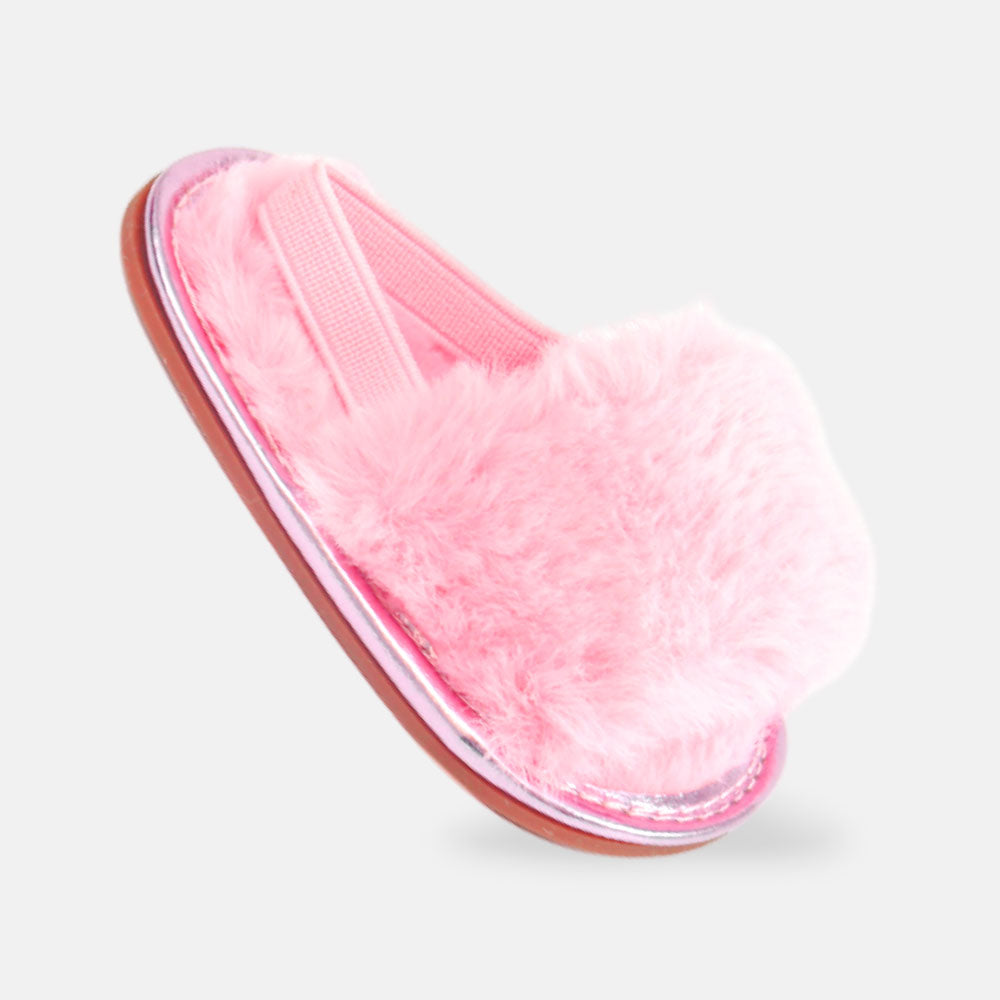 GIRL PRE WALKER SANDAL PINK FURRY SLIP-ON