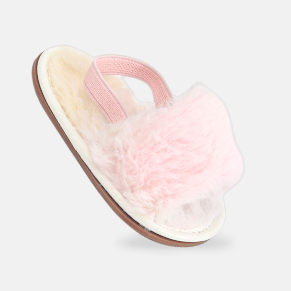 GIRL PRE WALKER SANDAL WHITE & PINK FURRY SLIP-ON