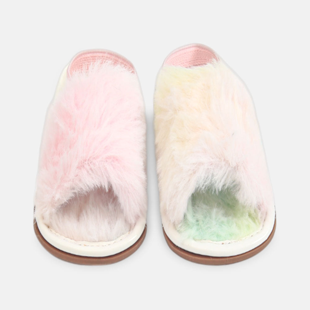 GIRL PRE WALKER SANDAL WHITE & PINK FURRY SLIP-ON