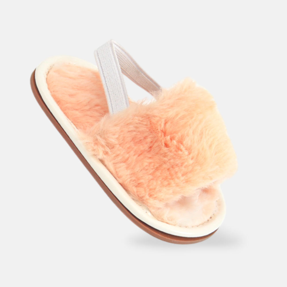 GIRL PRE WALKER SANDAL ORANGE FURRY SLIP-ON