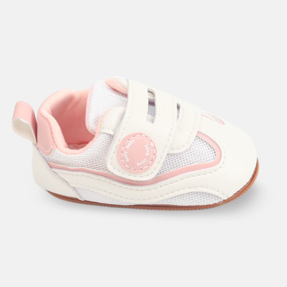GIRL PRE WALKER SHOES WHITE & PINK SPORTY