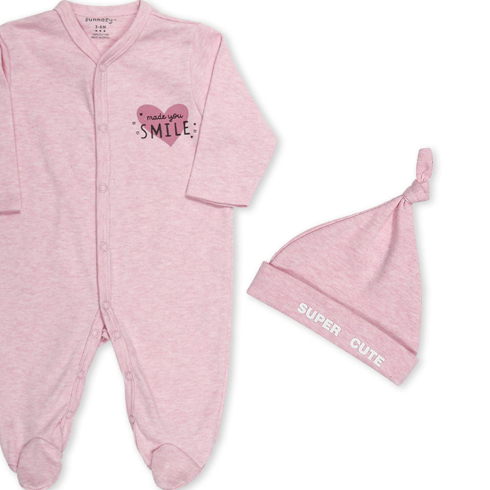 ROMPER GIRLS PK-2 & HAT PINK POLKA DOT