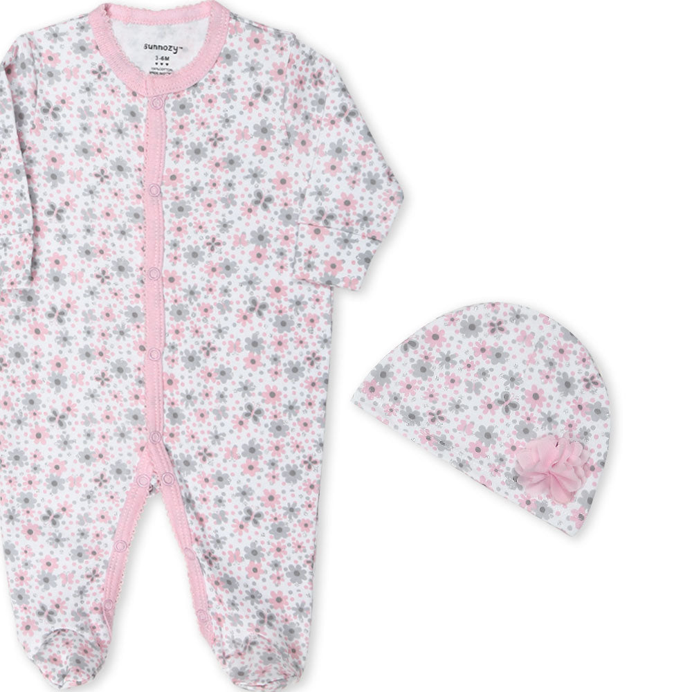 ROMPER GIRLS PK-2 & HAT PINK FLORAL