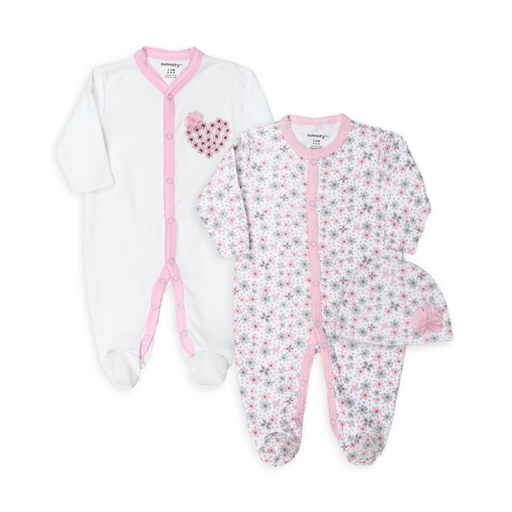 ROMPER GIRLS PK-2 & HAT PINK FLORAL