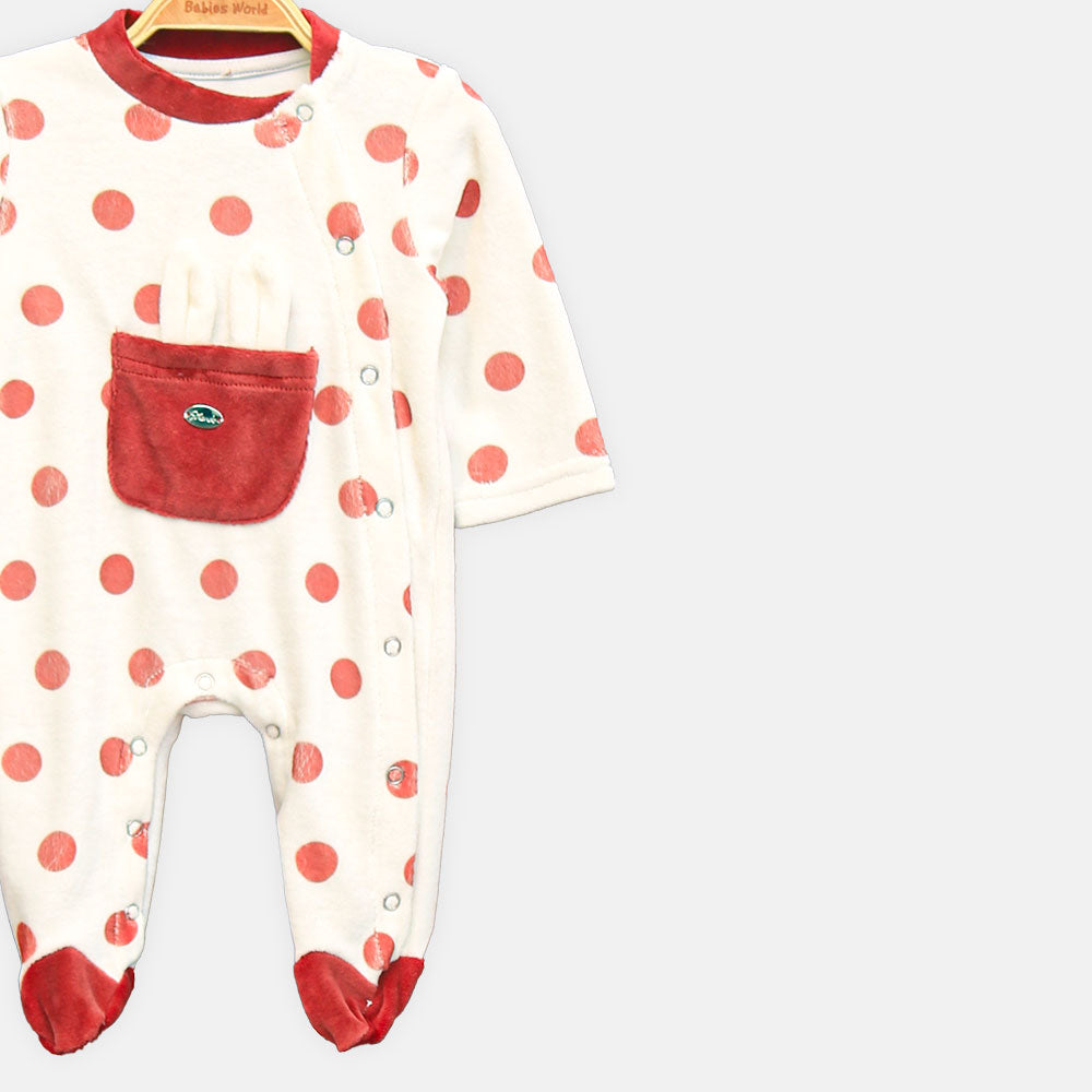 GIRL ROMPER RUBY DOT FLEECE FOOTED