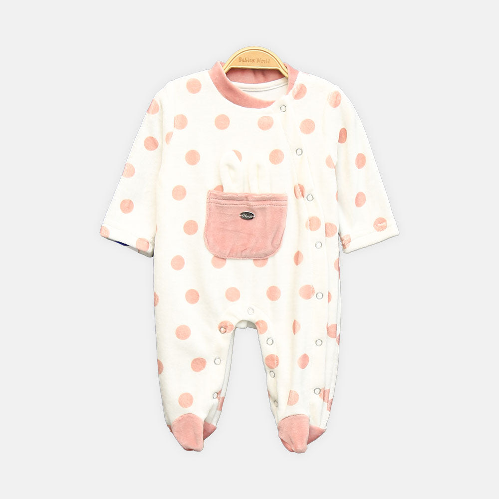 GIRL ROMPER RUBY DOT FLEECE FOOTED
