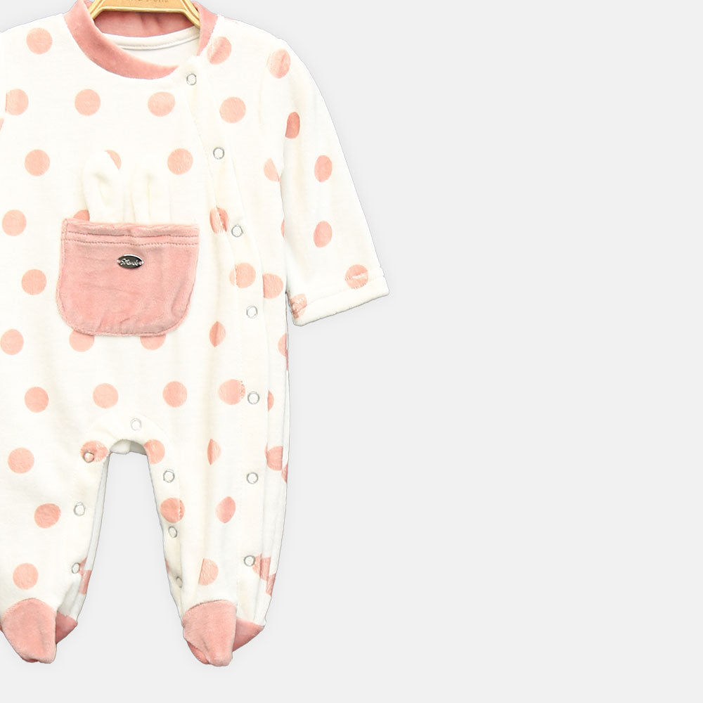 GIRL ROMPER RUBY DOT FLEECE FOOTED