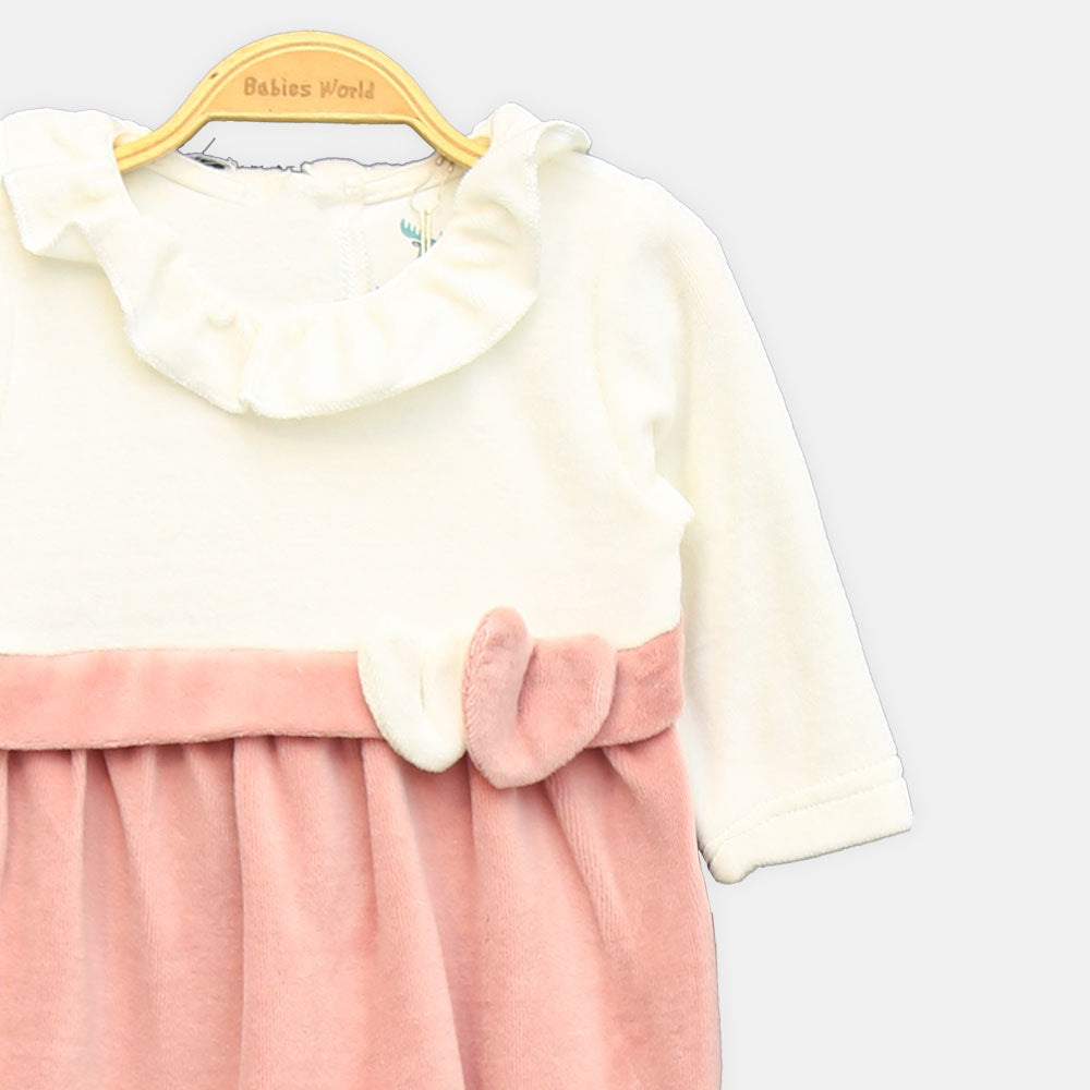 GIRL ROMPER PINK & IVORY RUFFLE-COLLAR