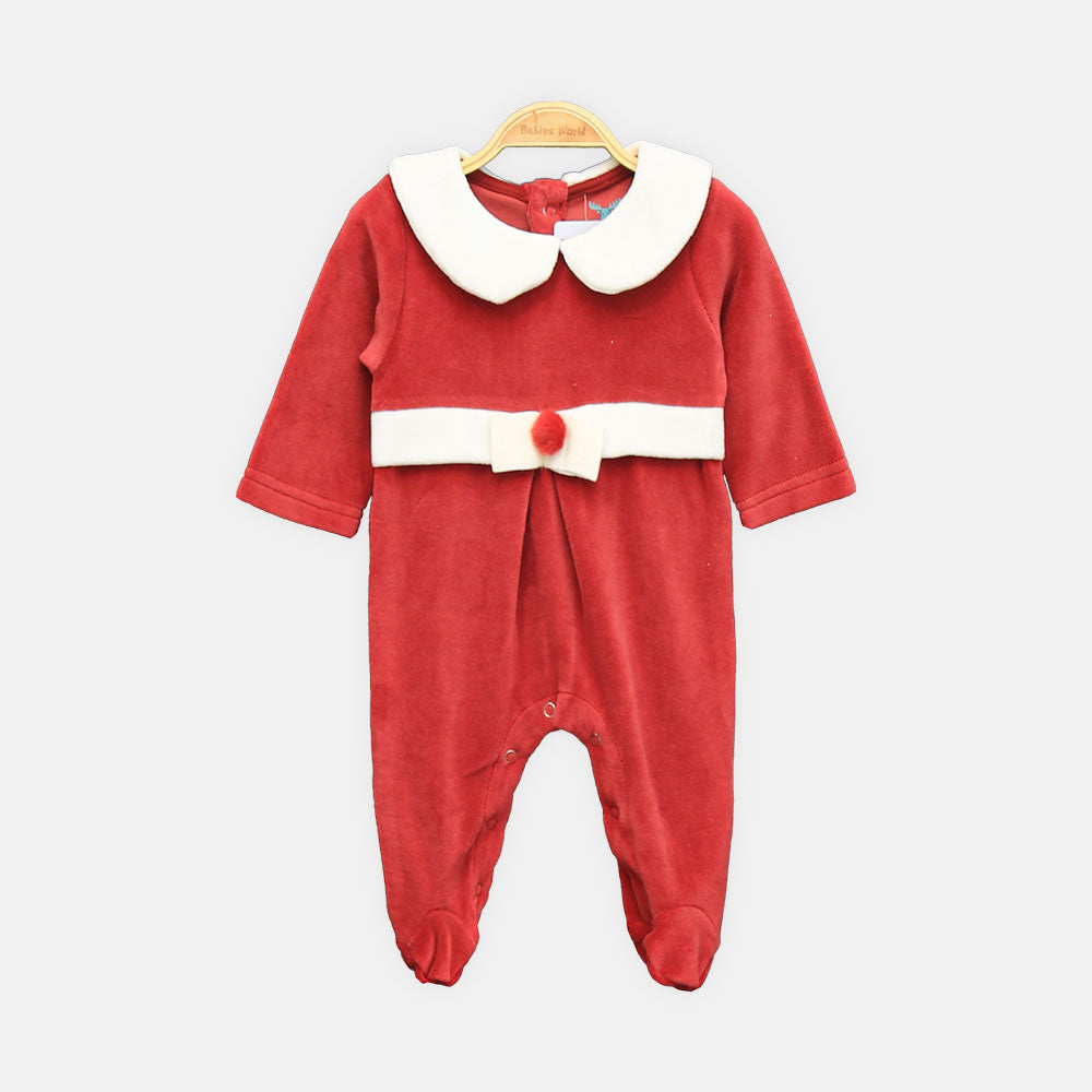 GIRL ROMPER RUSTIC RED BUNNY PETER-PAN COLLAR