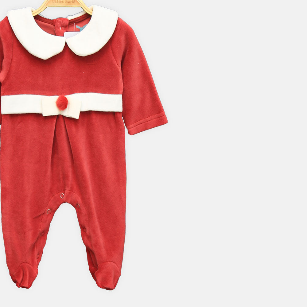 GIRL ROMPER RUSTIC RED BUNNY PETER-PAN COLLAR