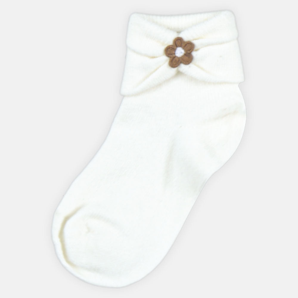 GIRL SOCKS EMBROIDERED FLOWER ROLL CUFF