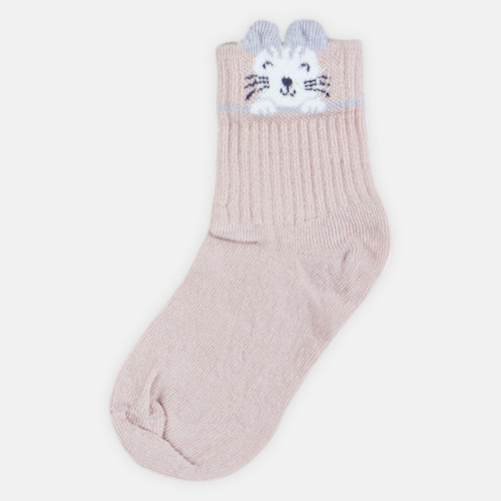 GIRL SOCKS ROSY PINK CAT PRINT ANKLE