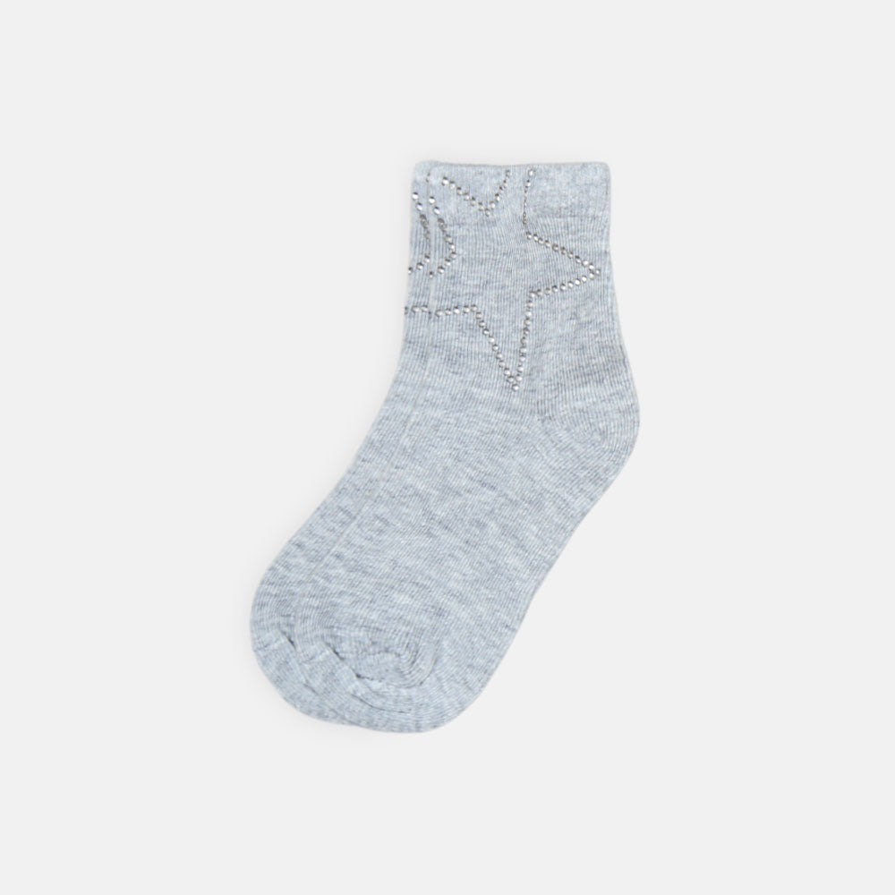 GIRL SOCKS RHINESTONE GREY STAR