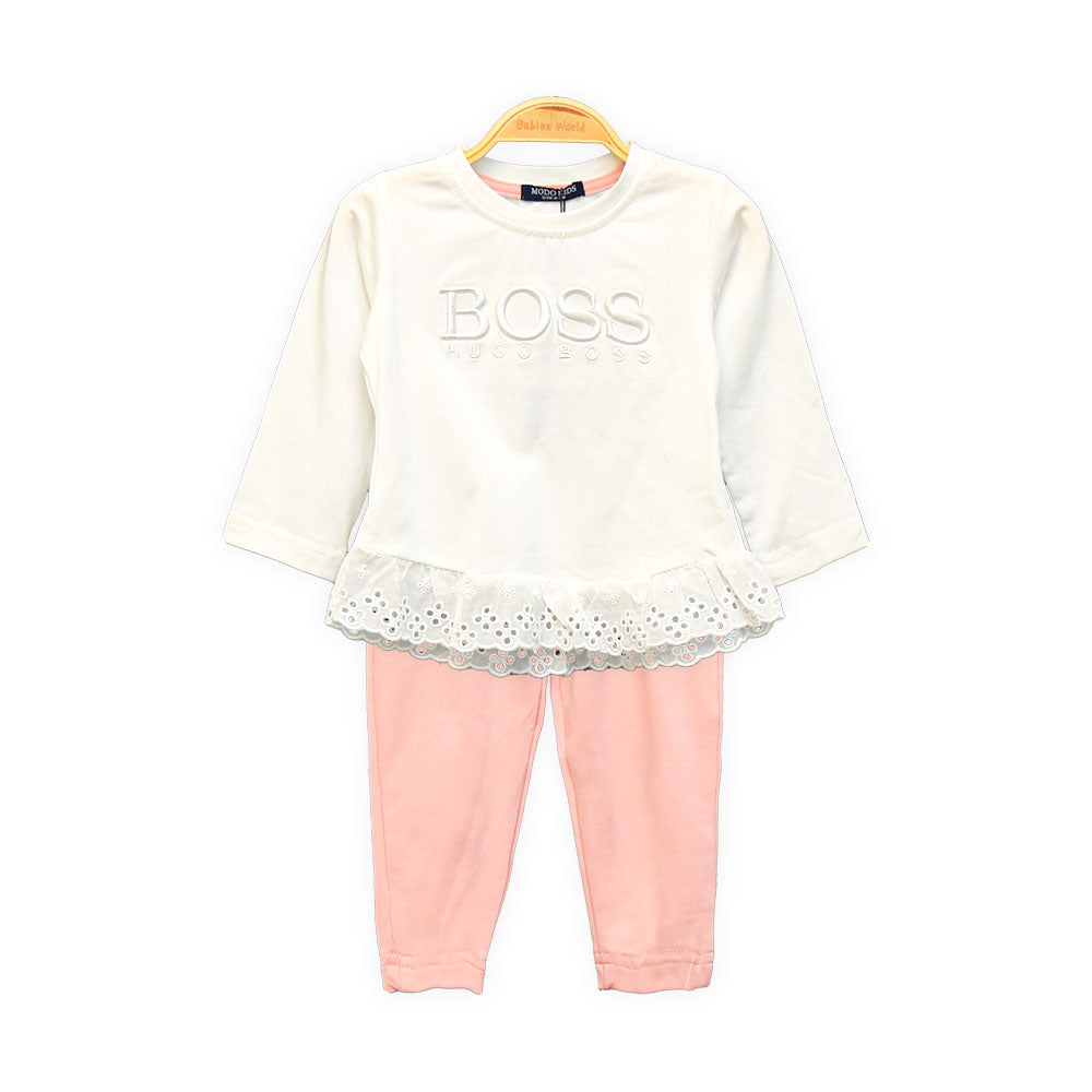 GIRL SUIT WHITE HUGO BOSS EYELET TRIM